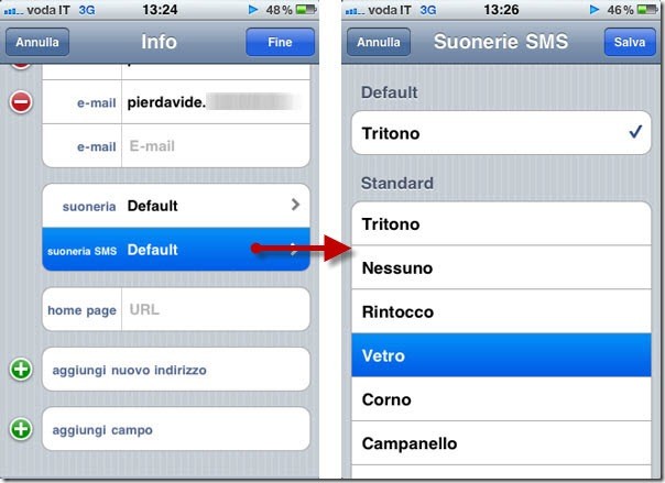 Suoni sms personalizzati iPhone