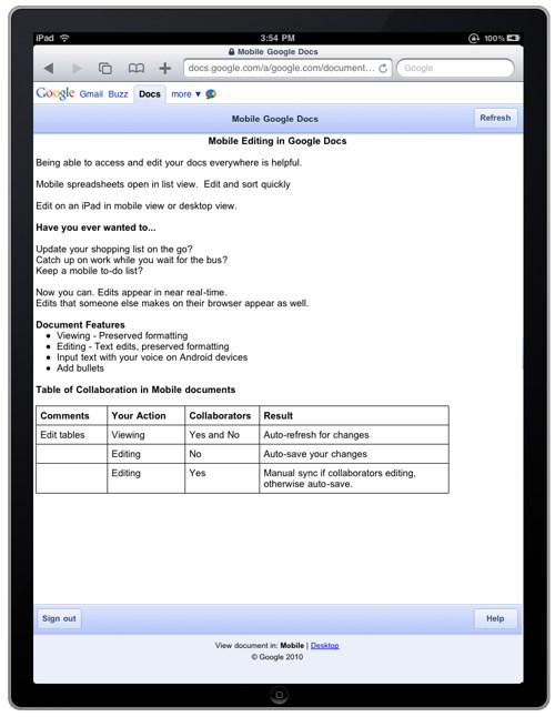 Google Docs su iPad