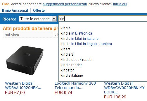 Ricerca istantanea su Amazon Ricerca istantanea su Amazon