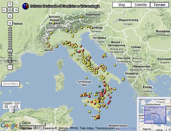 Mappa INGV dei terremoti in Italia