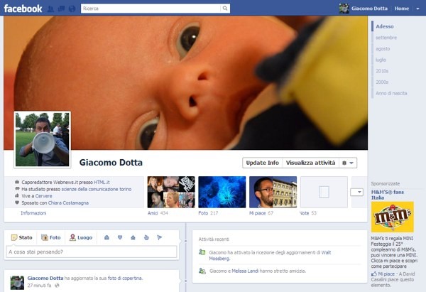 La nuova pagina del profilo su Facebook