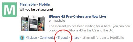 Traduzioni Bing su Facebook