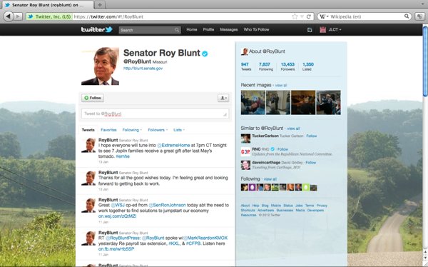 Pagina Twitter del senatore Roy Blunt