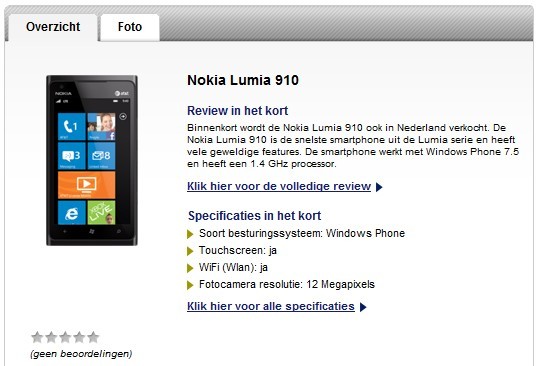 Nokia Lumia 910 sul sito Typhone