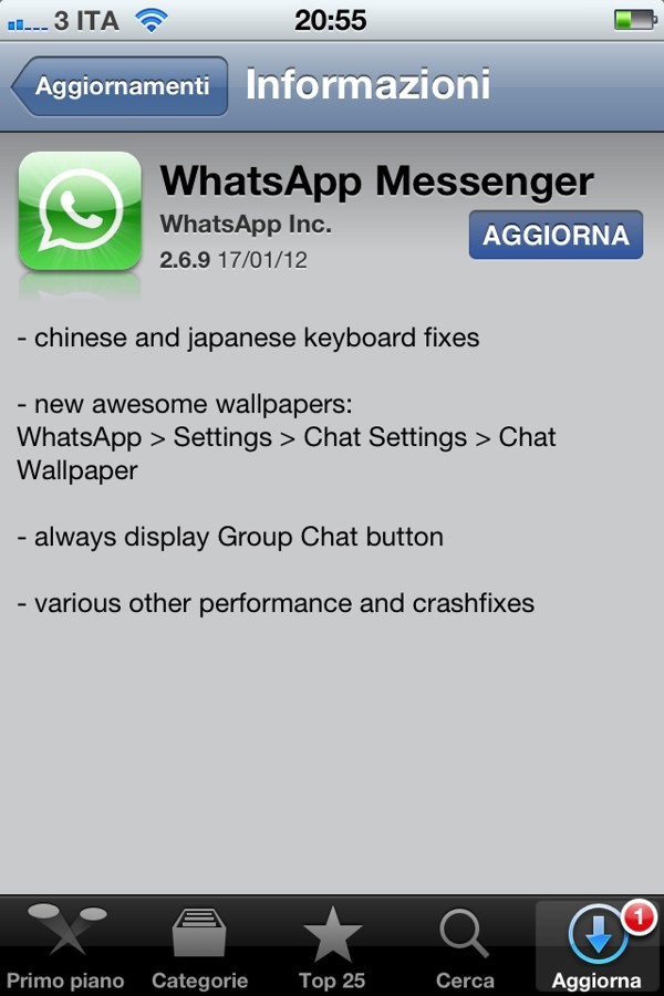 WhatsApp 2.6.9 su App Store