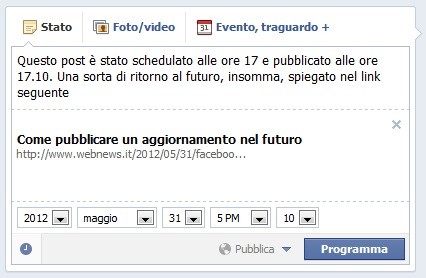 Update su Facebook caricato alle 17 e pubblicato alle 17.10