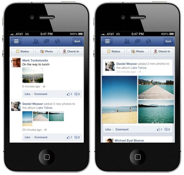 Facebook Mobile, prima e dopo l'update