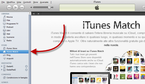 Usare iTunes Match: passo 1