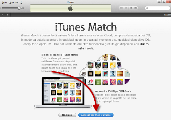 Usare iTunes Match: passo 2