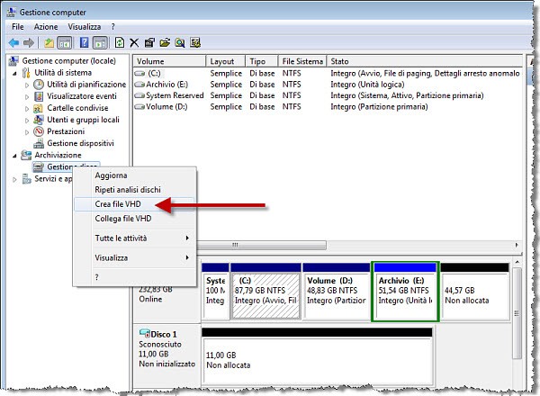 Creazione del file VHD 