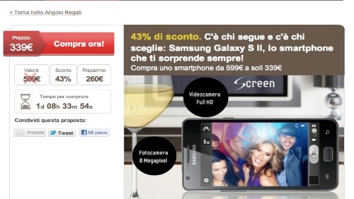 Samsung Galaxy S2 a 339 euro da LetsBonus Samsung Galaxy S2 a 339 euro da LetsBonus