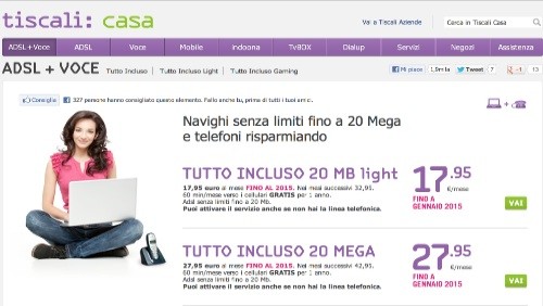 Tiscali: solo per oggi gli abbonamenti Tutto Incluso 20 MEGA scontati sino al 2015 Tiscali: solo per oggi gli abbonamenti Tutto Incluso 20 MEGA scontati sino al 2015