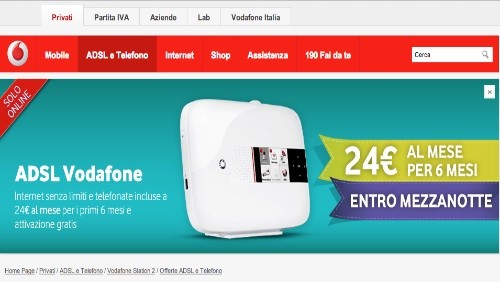 Vodafone: solo per oggi ADSL e Telefono Senza Limiti a 24 euro per 6 mesi Vodafone: solo per oggi ADSL e Telefono Senza Limiti a 24 euro per 6 mesi