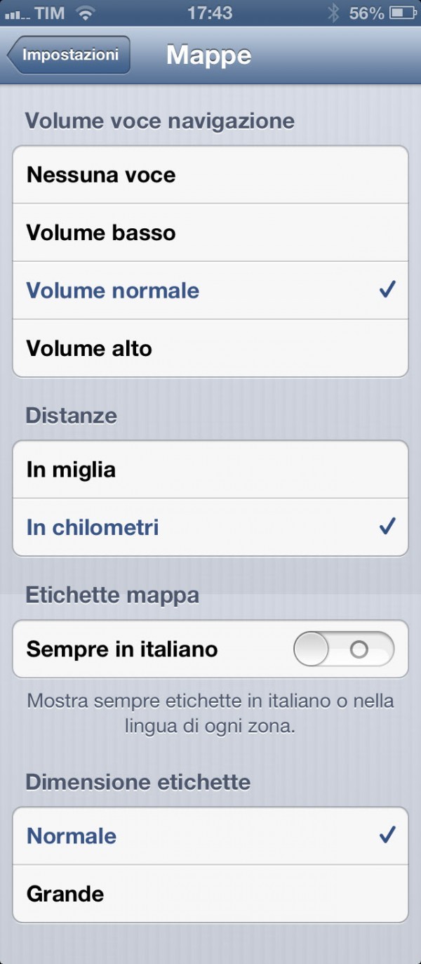 L'impostazione mappe in iOS 6 beta 3 L'impostazione mappe in iOS 6 beta 3