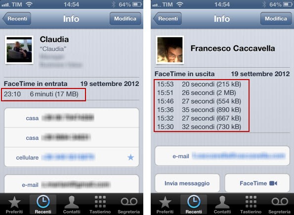 Controllare i consumi di Facetime