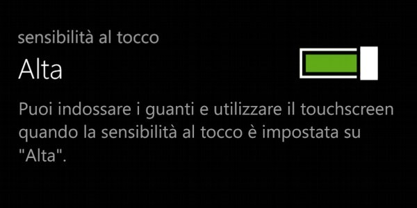 Impostazioni sensibilità touchscreen