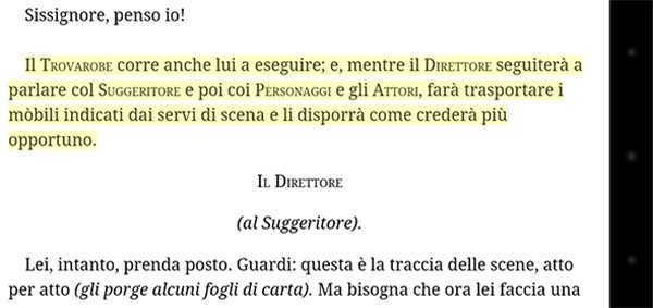 Google Play Libri, il testo sottolineato dopo l'attivazione del comando Leggi ad alta voce