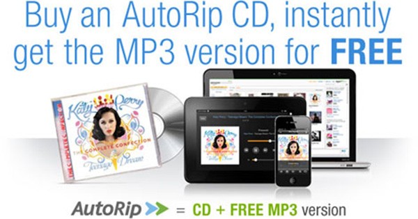 Amazon AutoRip permette a tutti coloro che acquistano (o hanno acquistato a partire dal 1998) CD sullo store online di avere la propria musica gratuitamente anche in formato MP3, su Amazon Cloud Player