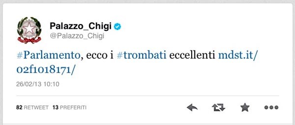 tweet Palazzo Chigi errato