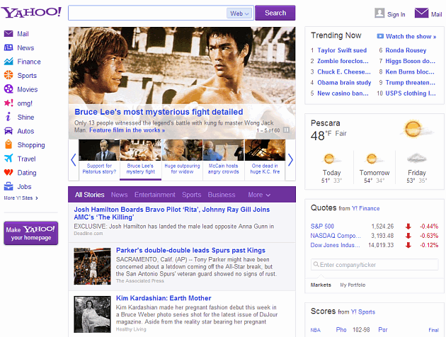 La nuova Homepage di Yahoo