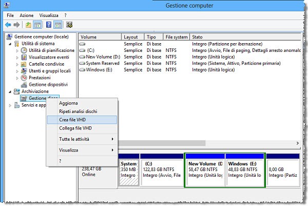 Windows 8.1 Preview: creazione del file VHD