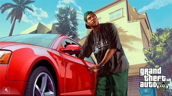GTA 5 wallpaper di Lamar che ruba un'auto