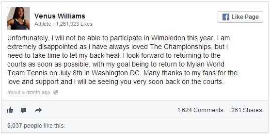 Embed di un post di Venus Williams