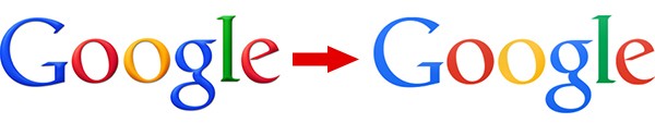 L'attuale logo di Google (a sinistra) e quello "flat" dopo il restyling (a destra)