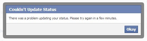 Facebook riconsegna un errore se si tenta di caricare uno status