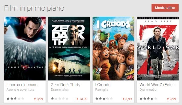 Interfaccia Google Play Movies