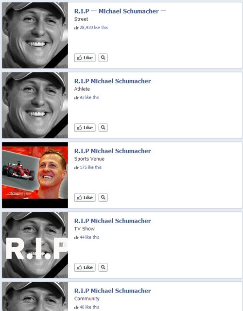 Cercando Michael Schumacher su Facebook