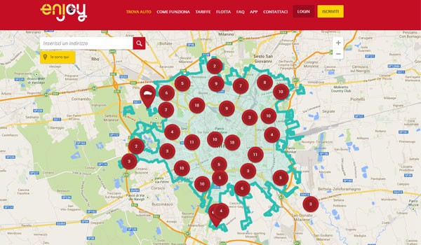 È possibile conoscere in tempo reale la posizione di tutte le vetture messe a disposizione dal servizio di car sharing enjoy