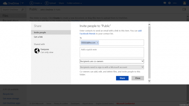 Condivisione cartelle con comproprietà su OneDrive.