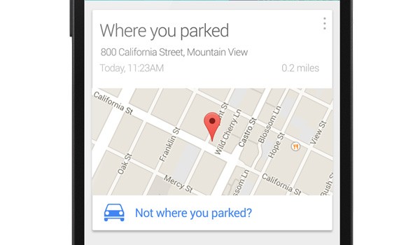 Un mock-up per la scheda di Google Now che ricorderà agli utenti dove hanno parcheggiato l'automobile
