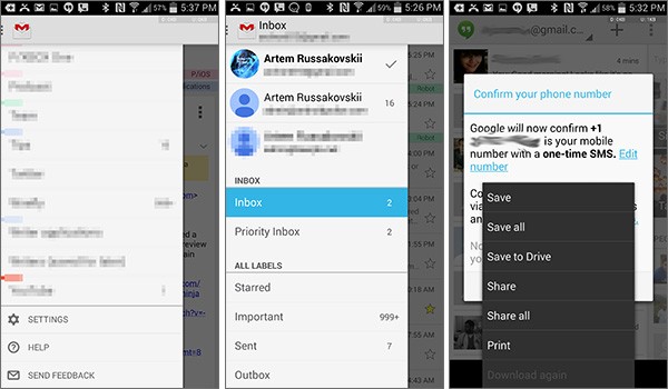 Alcune delle novità introdotte con l'aggiornamento 4.8 nell'applicazione Gmail per dispositivo Android