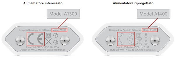 iPhone, alimentatore difettoso