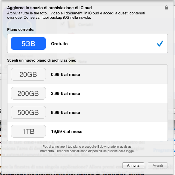 Nuovi prezzi per i piani di archiviazione iCloud