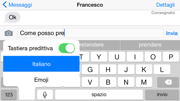iOS 8 Tastiera predittiva