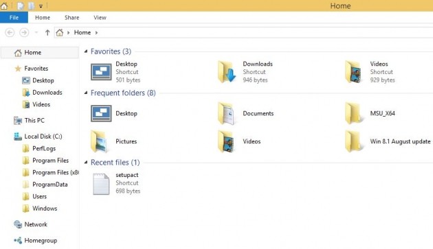 Sezione Home in Windows 10.