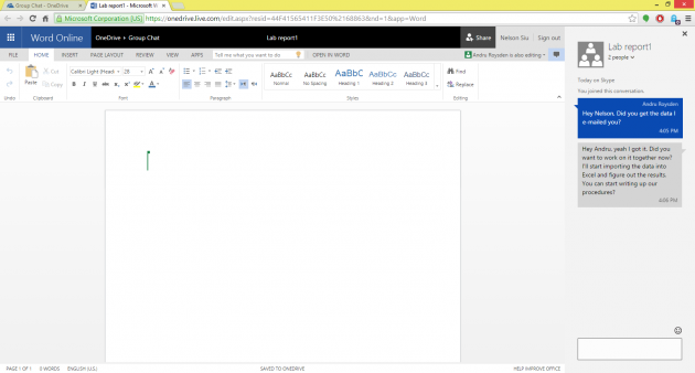 Skype in Office Online