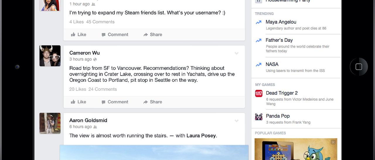 Facebook rinnova l'interfaccia su iPad Facebook rinnova l'interfaccia su iPad