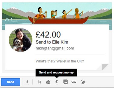Il pulsante di Gmail che permette di inviare denaro attraverso il servizio Google Wallet