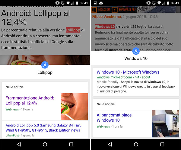La funzionalità "Tocca per cercare" in azione sulla versione Android del browser Chrome