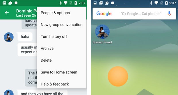 Le conversazioni di Hangouts possono essere aperte in modo rapido attraverso un'icona sulla homescreen