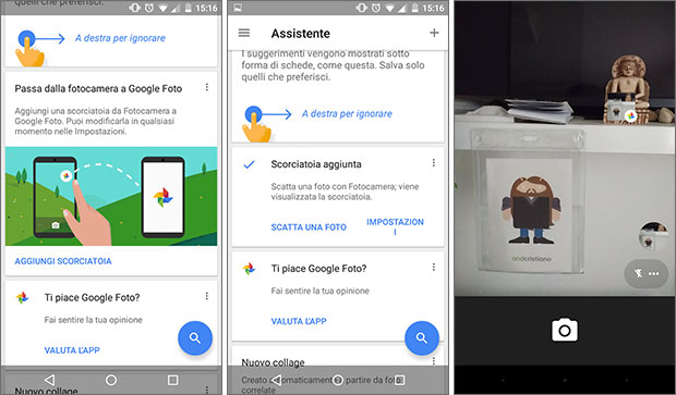 La nuova funzionalità "Passa dalla fotocamera a Google Foto"