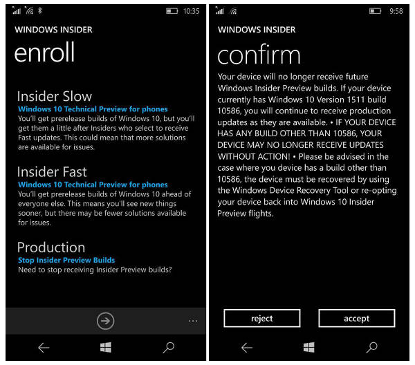 Windows 10 Mobile, i firmware nelle build Insider