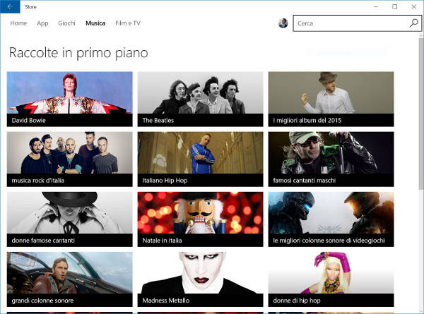 Windows 10, arrivano le collezioni musicali