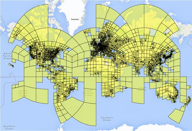Le oltre 26.000 zone in cui è stato diviso il mondo dal team di PlaNet