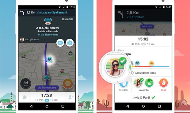 Screenshot per la versione 4.0 dell'app Waze dedicata alla navigazione stradale