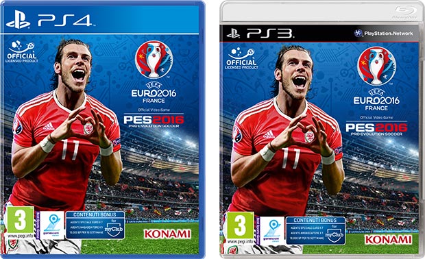 Le copertine delle versioni PS4 e PS3 di UEFA Euro 2016, con il testimonial gallese Gareth Bale